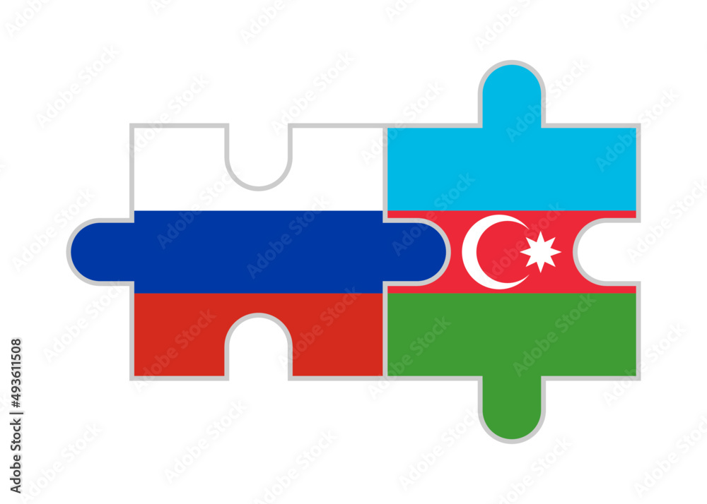 puzzle pieces of russia and azerbaijan flags. vector illustration isolated on white background puzzle pieces of russia and azerbaijan flags. vector illustration isolated on white background