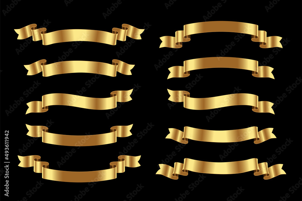 Gold luxury ribbons set. Vector golden design elements isolated on black background. Gold luxury ribbons set. Vector golden design elements isolated on black background.