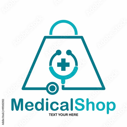 Medical shop vector logo template. This design use stethoscope symbol. Suitable for bag and health business.