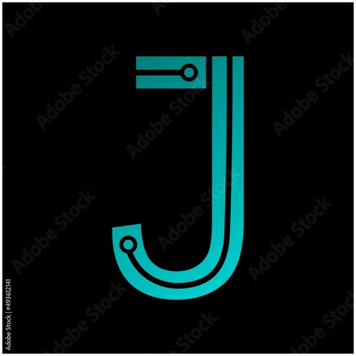 Letter J logo design template,Technology abstract dot connection cross vector logo icon circle logotype
