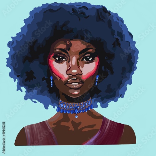 Black beautiful woman, Afro American woman, black hair Afro, model, strong woman, coloured hair 