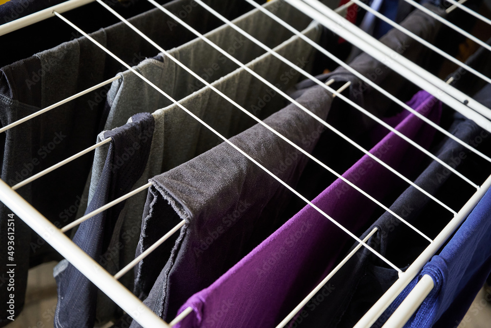 the laundry is dried on a home dryer in the room