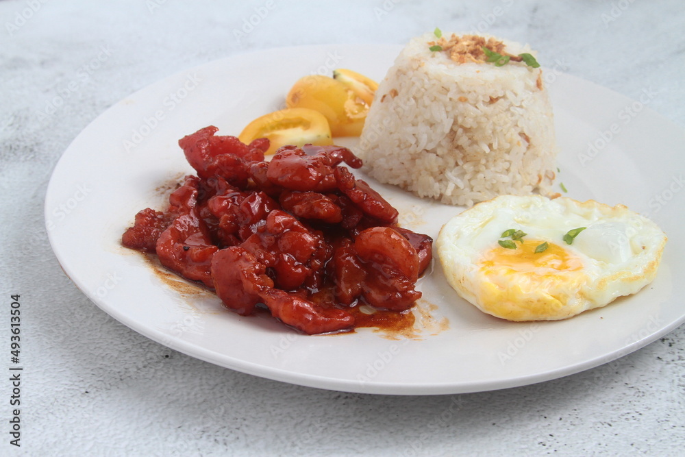 Freshly cooked Filipino food called Tocilog Freshly cooked Filipino food called Tocilog
