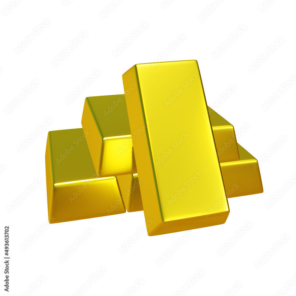 3D rendering fine Gold bar on white background 3D rendering fine Gold bar on white background