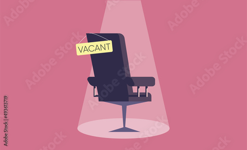 Composition with office chair and a sign vacant. Business hiring and recruiting concept. Vector