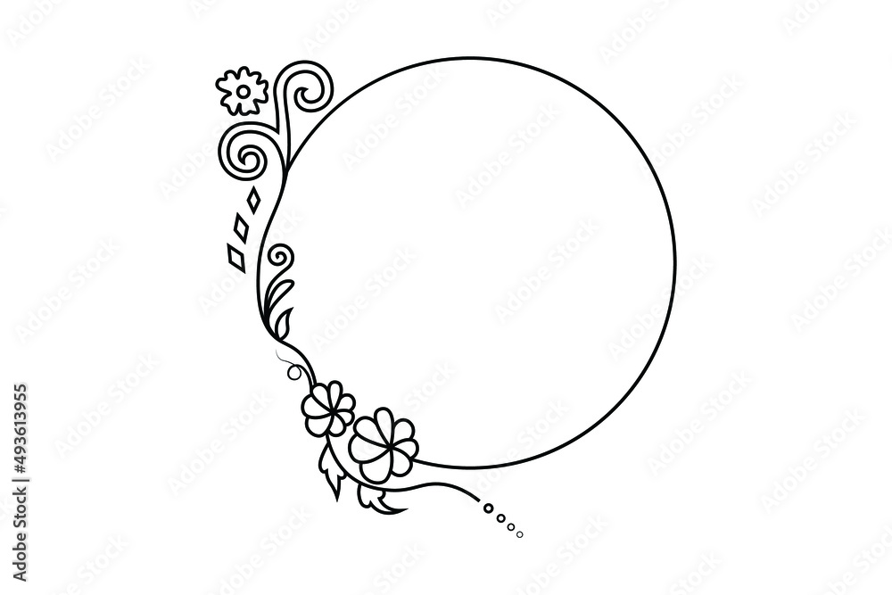 floral circle frame, flower element vector, circle shape flower drawing