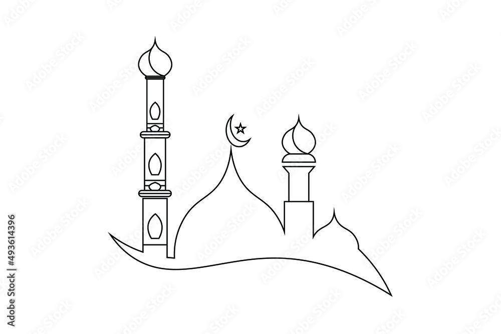 mosque outline vector, Islamic mosque icon design
