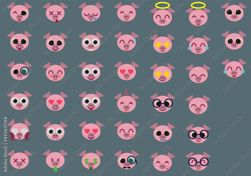 Emoticonos con cara de cerdo. Emojis de animales.