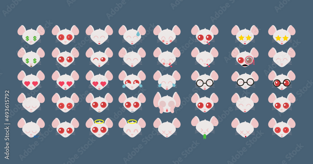 Raticonos. Colección de emoticonos con caras de ratón.