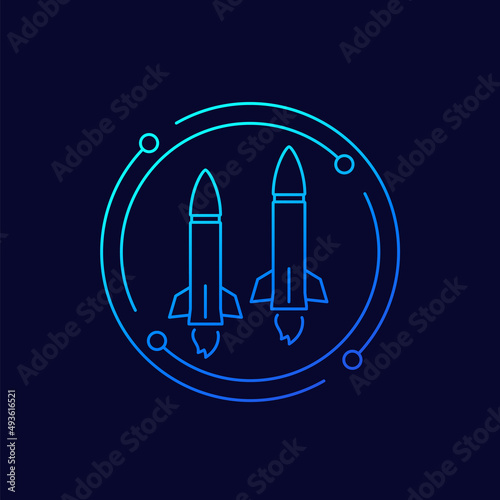 Ballistic missiles line vector icon