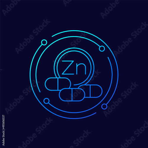 zinc mineral, Zn line vector icon