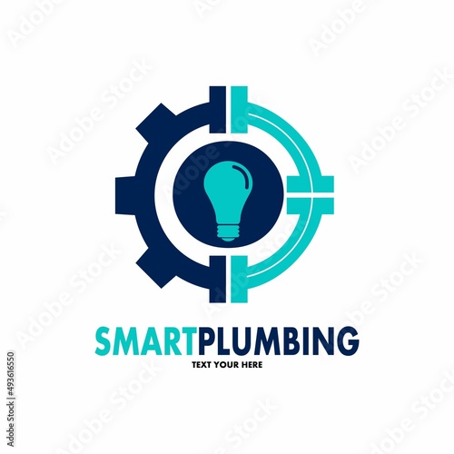 Smart plumbing vector logo template. This design use bulb lamp and gear symbol. Suitable for industry or industrial.