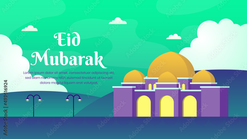 Flat eid al Fitr landscape illustration