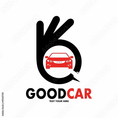 Good car vector logo template. This design use hand ok symbol. Suitable for vehicle.
