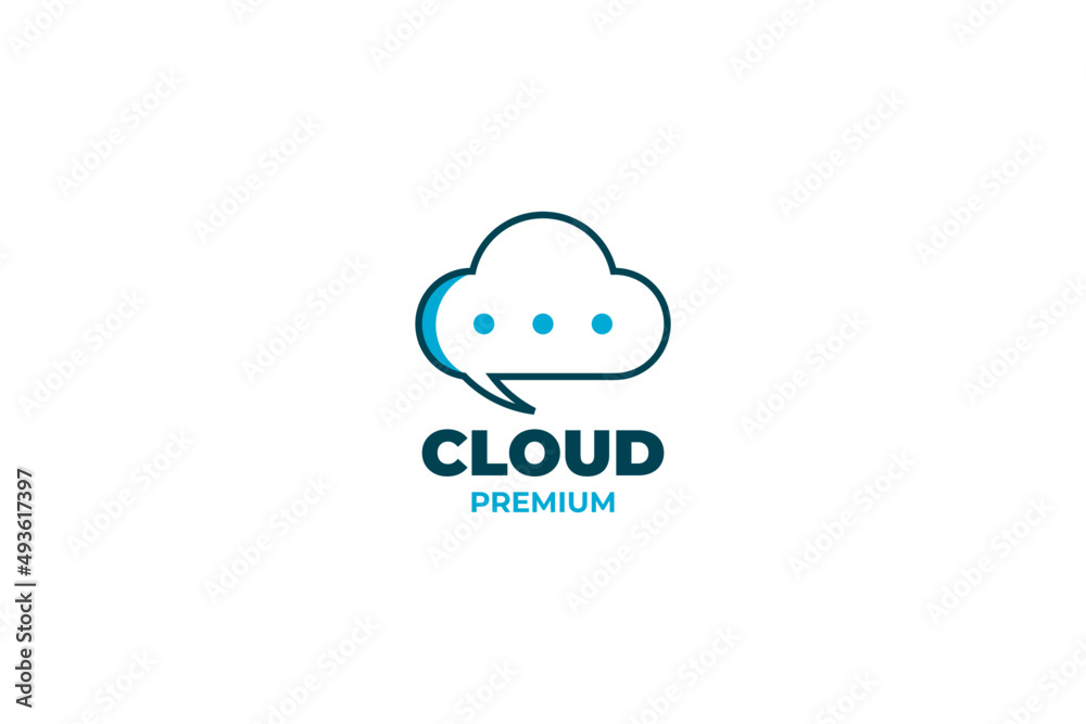Flat cloud with speech bubble logo design vector template Flat cloud with speech bubble logo design vector template
