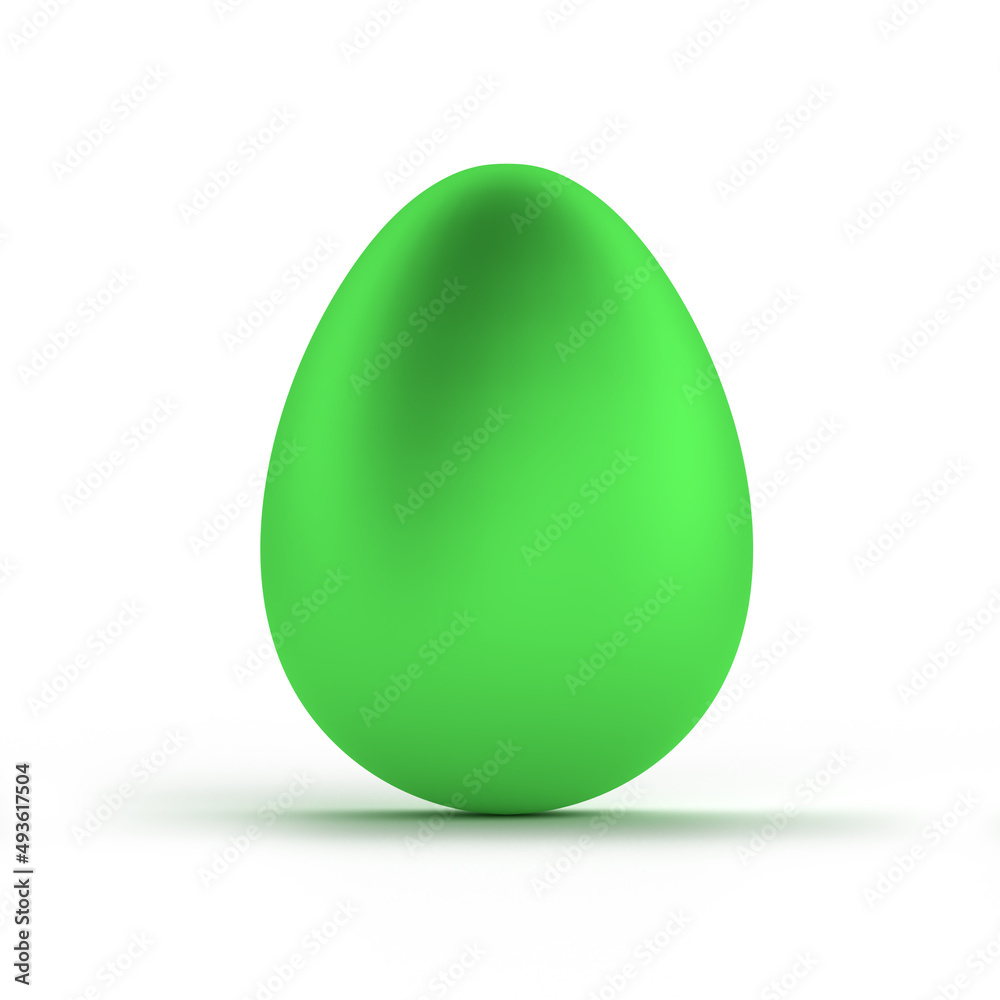 Bright Green Easter Egg on white background. Realistic volumetric 3D render illustration with reflections and reflexes. Greeting card, voucher, banner or Party invitation template with copy space Bright Green Easter Egg on white background. Realistic volumetric 3D render illustration with reflections and reflexes. Greeting card, voucher, banner or Party invitation template with copy space