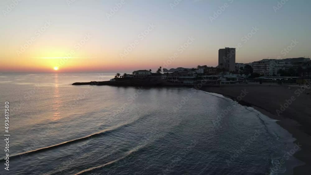 The day begins on the beach. Aerial Views from Playa del Arenal, Javea, Marina Alta in Alicante, Spain The day begins on the beach. Aerial Views from Playa del Arenal, Javea, Marina Alta in Alicante, Spain