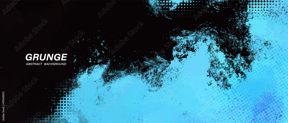 Black and blue abstract grunge background with halftone style.	 - obrazy, fototapety, plakaty 