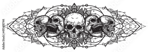 tattoo art skull sketch black and white