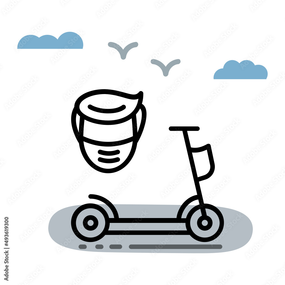 Electric Scooter Rider wearing Helmet Concept, Kick Bike Racer Vector Icon Design, Green transport Symbol, eco Motorized scooter Sign, push-scooter and street vehicle stock illustration Electric Scooter Rider wearing Helmet Concept, Kick Bike Racer Vector Icon Design, Green transport Symbol, eco Motorized scooter Sign, push-scooter and street vehicle stock illustration