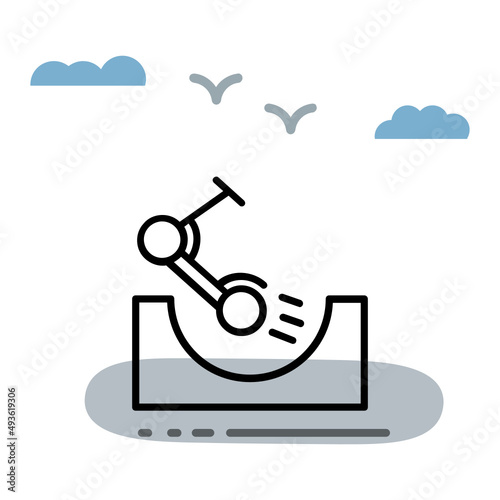 Kick Scooty Sports Concept, Electric Scooter Vector Icon Design, Green transport Symbol on white background, eco Motorized scooter Sign, push-scooter and street vehicle stock illustration