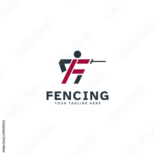 Letter F Fencing, Sword Sports Logo.