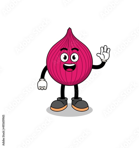 onion red cartoon doing wave hand gesture
