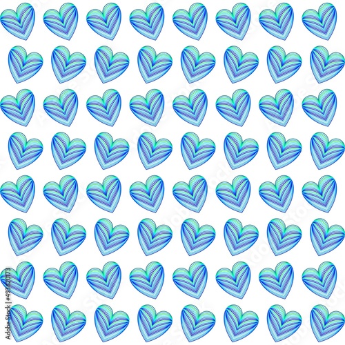 Seamless pattern with light blue hearts on white background. Vector design for textile, backgrounds, clothes, wrapping paper, web sites and wallpaper. Fashion illustration seamless pattern.