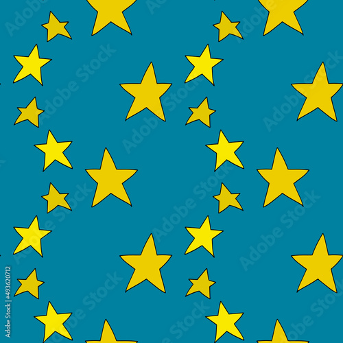 Cute doodle abstract seamless pattern with stars. Sky background.