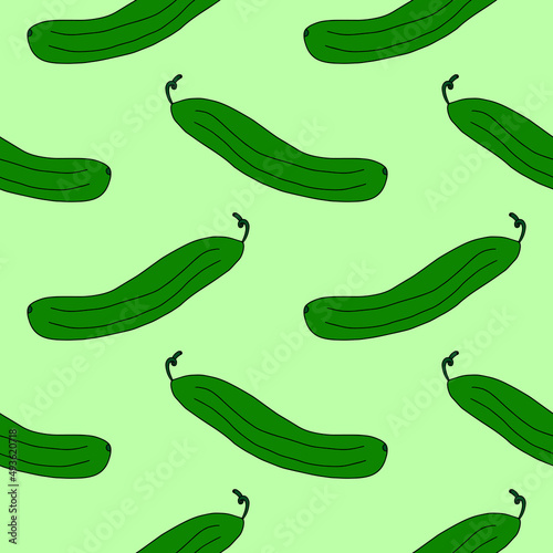 Cartoon doodle cucumber seamless pattern. Vegetable background.