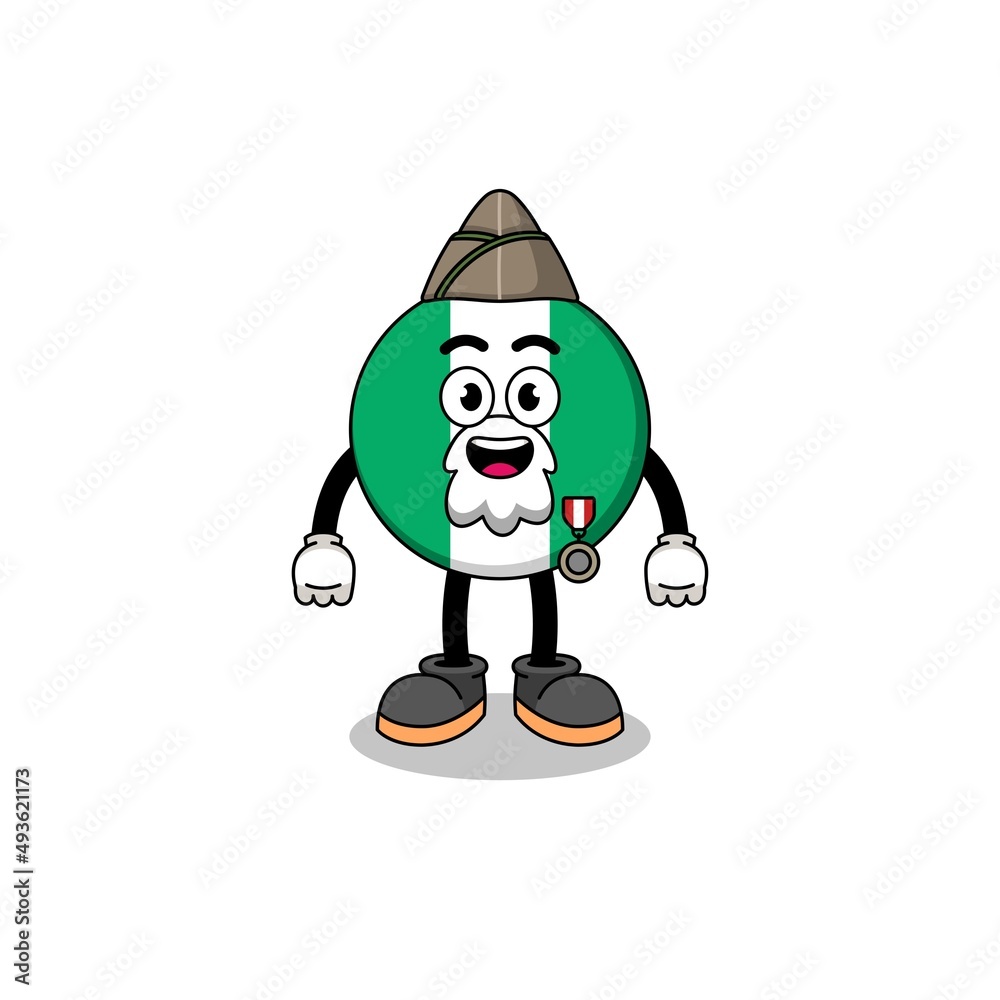 Character cartoon of nigeria flag as a veteran Character cartoon of nigeria flag as a veteran