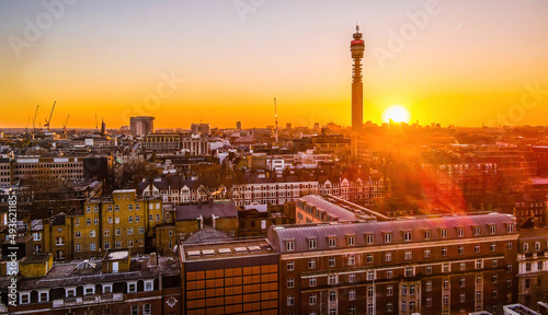Aerial view of BT tower in London at sunset photo