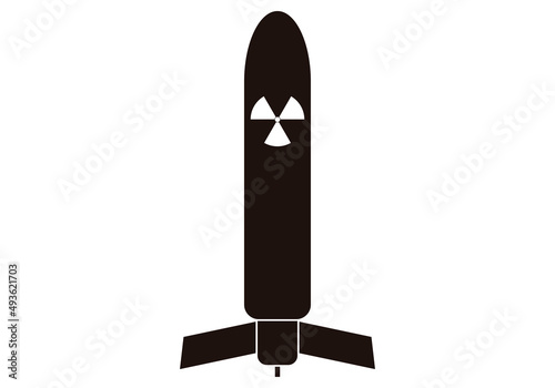 Icono negro de misil nuclear en fondo blanco.