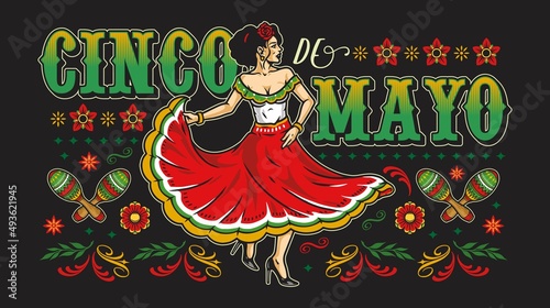 Dancing woman horizontal vintage banner