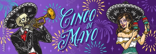 Banner with mariachi performers in sombrero