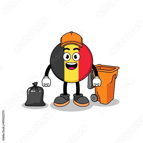Illustration of belgium flag cartoon as a garbage collector