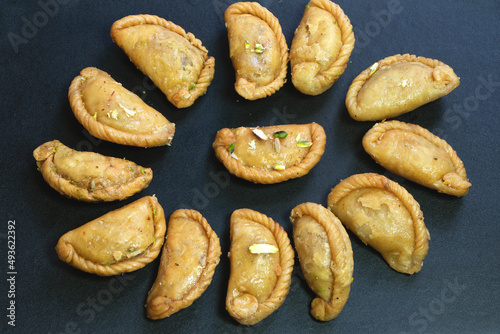 Indian sweet Gujia is a sweet deep-fried dumpling made during holi festival