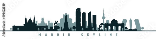 Madrid Spain landmarks city skyline silhouette. İsolated vector illustration on white background.