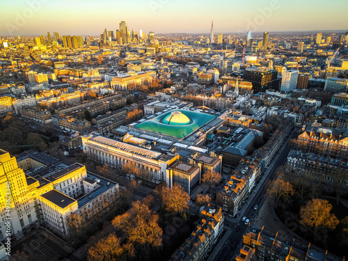 Aerial view of Holborn area in London and British museum