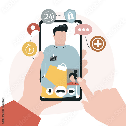 Virtual doctor on phone. Woman calling physician to get online diagnosis and prescription. Girl video call doctor. Patient consultation to doctor via smartphone