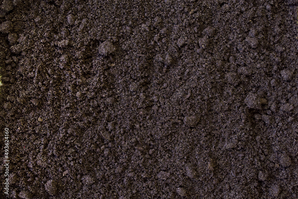 Texture of black earth ground with sand for planting - obrazy, fototapety, plakaty 
