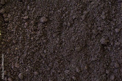 Texture of black earth ground with sand for planting photo