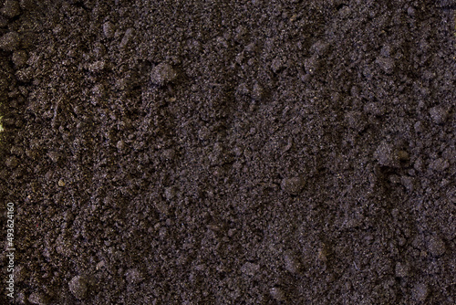 Texture of black earth ground with sand for planting