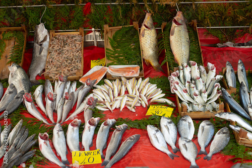 Editorial use only: editorial. Istanbul-Turkey-19.03.2022: fish sales points in istanbul