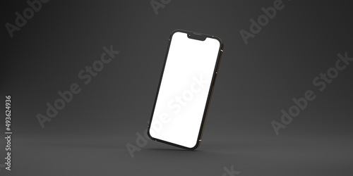 Golden smartphone on a neutral background. Layout minimalist dark style.
