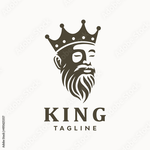 Greek old man bearded king with crown logo. Vector illustration.