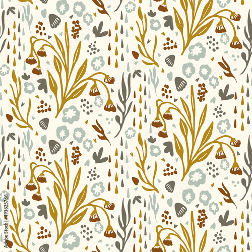 Gender neutral floral seamless vector background. Simple whimsical 2 tone pattern. Kids nursery wallpaper or scandi all over print. 