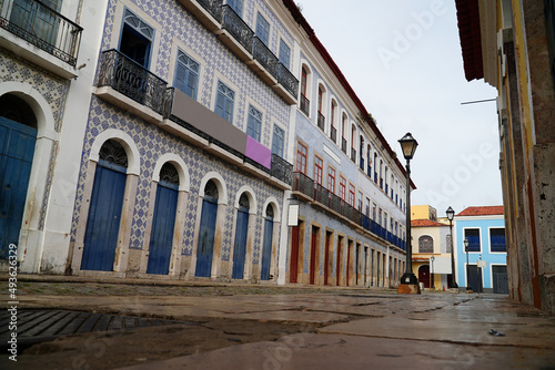 Colonial architecture in the historic center of São Luís, old Portuguese architectural style with tiles and bricks. State of Maranhão, Brazil.