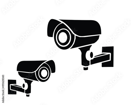 Illustration of black icon for an isolated CCTV camera on a white background..