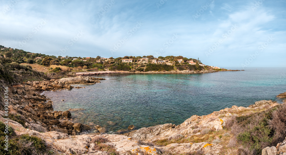 The village and beach of Davia in the Balagne region on the west coast of Corsica